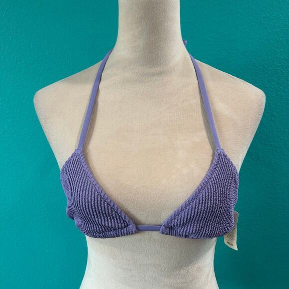NWT Aerie Crinkle String Triangle Bikini Top Violet Tulip Swimsuit Beach Sz XS - Picture 3 of 5